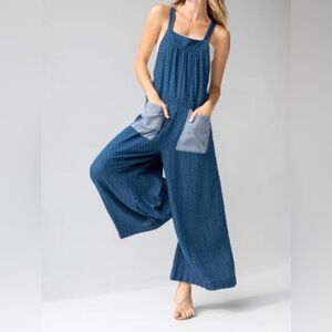 NATURAL LIFE 
Dakota Tie Overall - Gauze Navy Dots medium